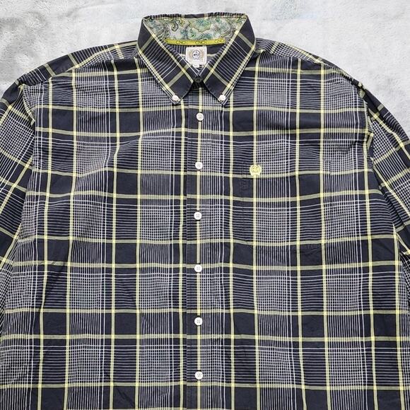 Cinch Shirt Mens XL Black White Yellow Plaid Long Sleeve Flip Cuff Button Down - Picture 4 of 12